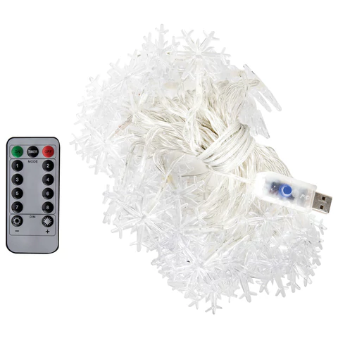 Электрогирлянда-нить комнатная "Снежинки" 10 м, 80 LED, теплый белый, USB, ЗОЛОТАЯ СКАЗКА, 592204 - МСК «Форвард»