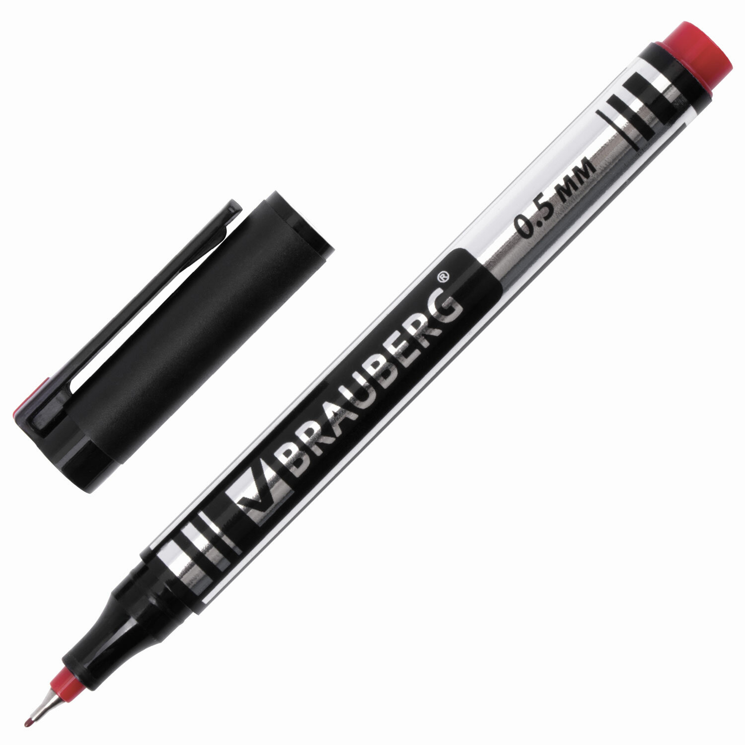 Маркер перманентный BRAUBERG "Jet", КРАСНЫЙ, супертонкий металлический наконечник 0,5мм, 150509