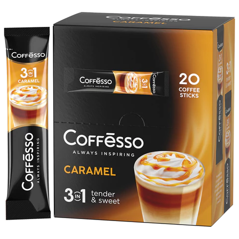 Кофе растворимый порционный COFFESSO "3 в 1 Caramel", 20ШТ пакетик 14 г, 102906 623402