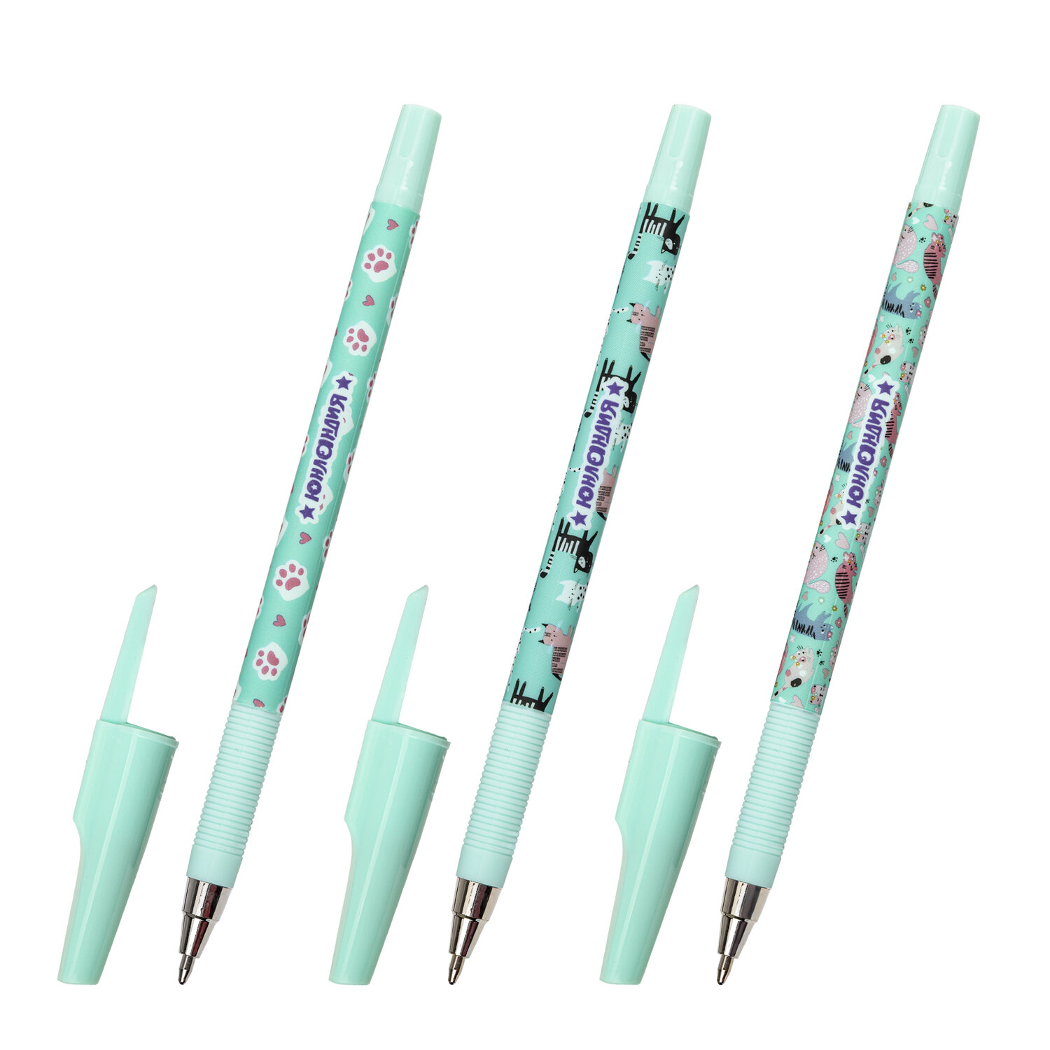 Ручка шариковая ЮНЛАНДИЯ "GLAMOUR CAT", синяя, SOFT-TOUCH покрытие, узел 0,7мм, линия 0,35мм, 143734