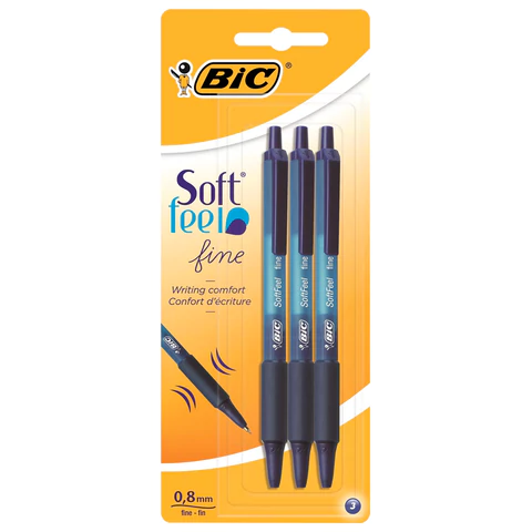 Ручки шариковые автоматические с грипом BIC "Soft Feel Fine", НАБОР 3 шт., линия письма 0,8 мм, блистер, 893221 143983 - МСК «Форвард»