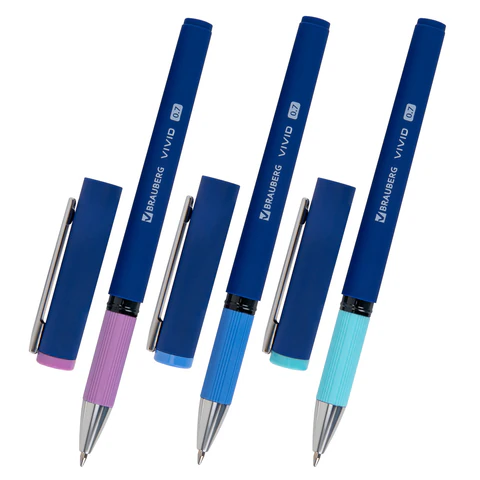 Ручка шариковая с грипом BRAUBERG "VIVID PASTEL", СИНЯЯ, SOFT TOUCH покрытие, узел 0,7 мм, линия письма 0,35 мм, 144399 - МСК «Форвард»