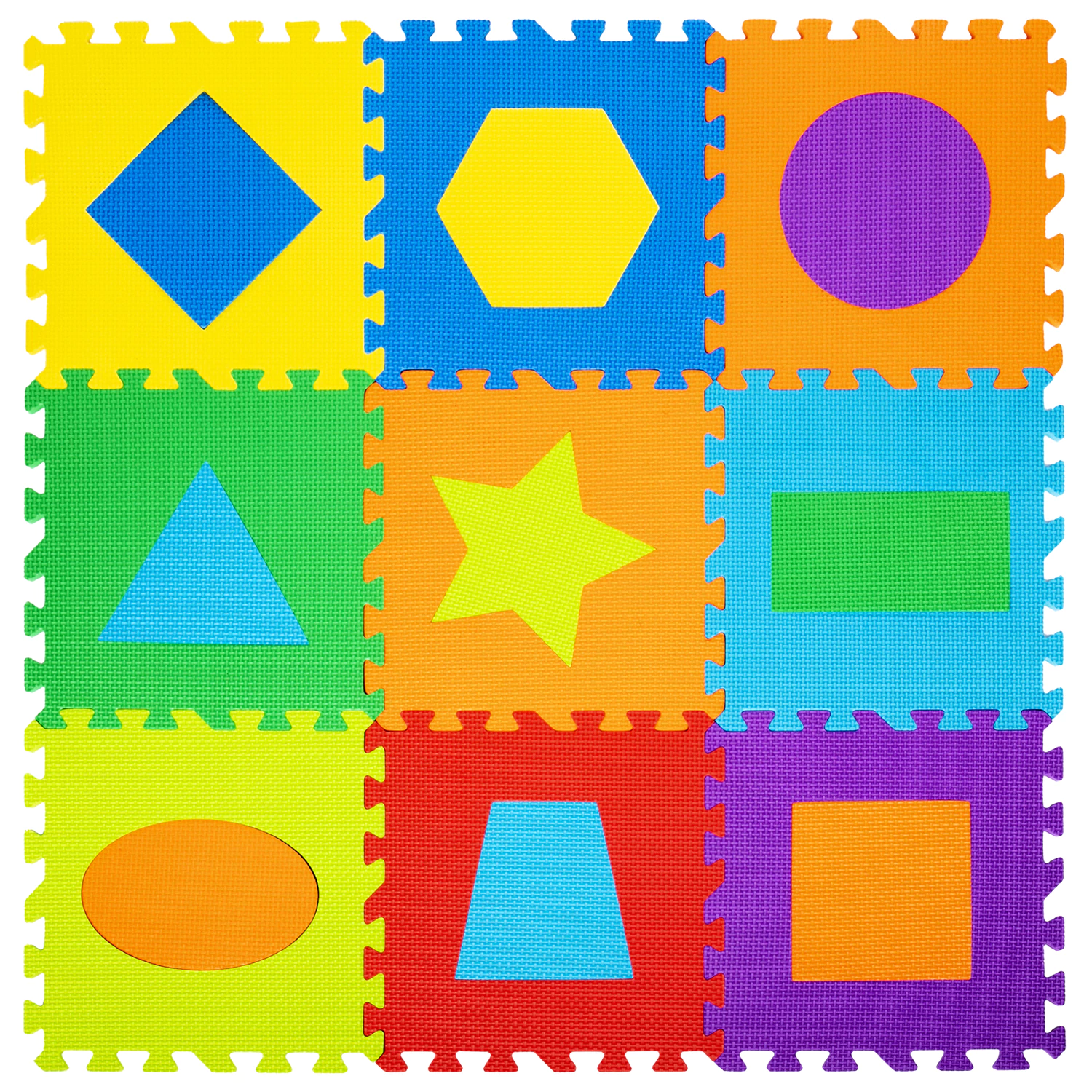 Коврик-пазл напольный 0,9*0,9м мягкий "Фигуры" 9 элементов 30*30см, 1 см, ассорти, ЮНЛАНДИЯ, 664664