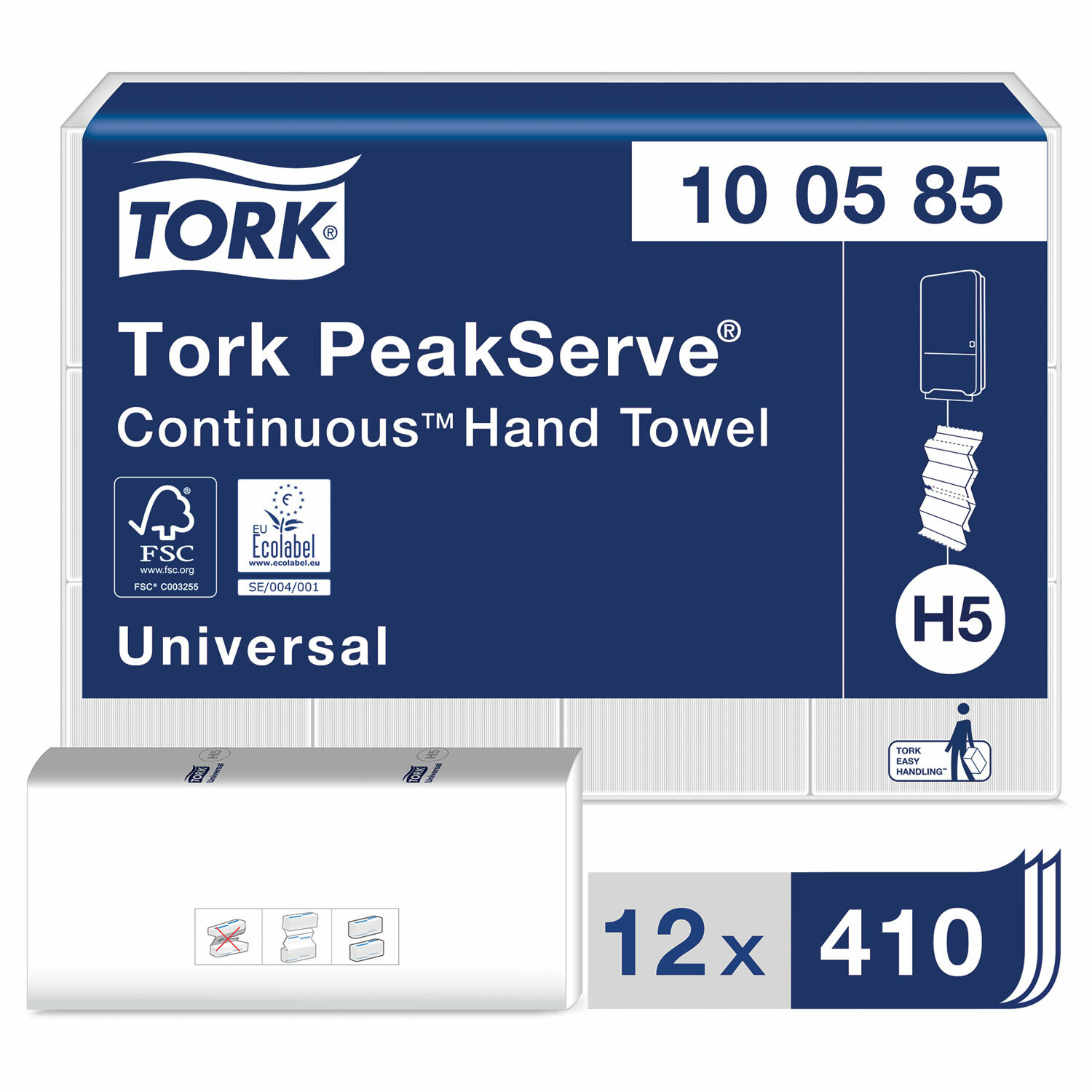Полотенца бум. 410шт, TORK (Система H5) PeakServe, Universal, КОМПЛЕКТ 12шт, 22,5x20см, W, 100585 129996