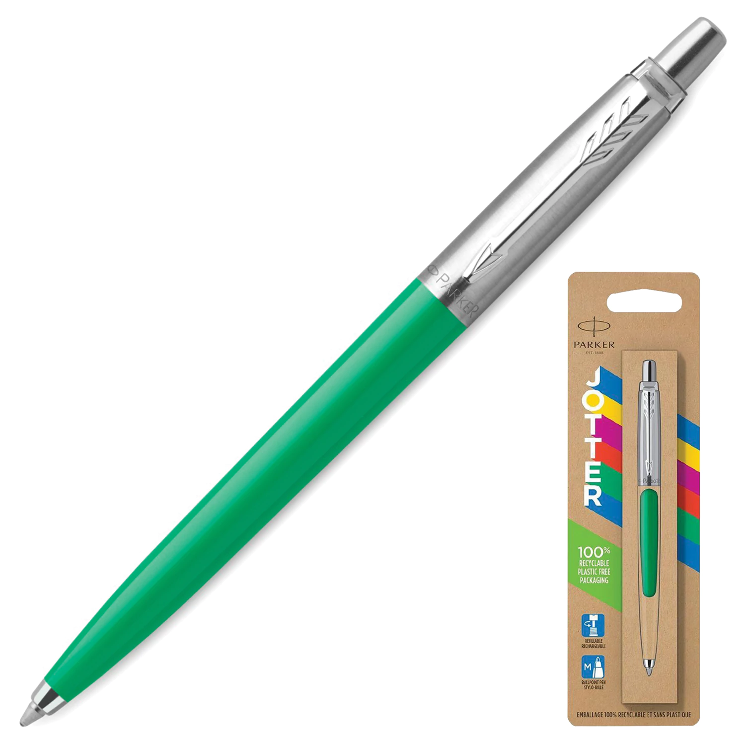 Ручка шариковая PARKER Jotter Orig Green, зеленый, нержавеющая сталь, блистер, синяя, 2076058  143863