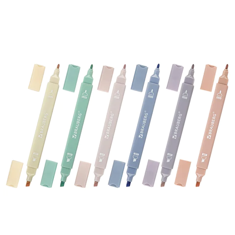 Набор текстовыделителей двусторонних 6 ЦВЕТОВ МОРАНДИ, BRAUBERG "Morandi", линия 1-5 мм, 152514 - МСК «Форвард»