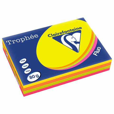 Бумага цветная CLAIREFONTAINE, А4, 80 г/м2, 500 л. (4 цвета x 125 л.), микс неон, Франция, 1705SC 116729