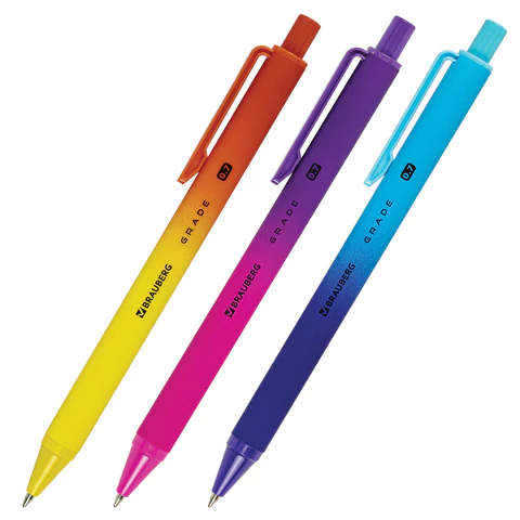 Ручки шариковые автоматические BRAUBERG "Grade", НАБОР 3 ШТУКИ, СИНИЕ, soft-touch, пишущий узел 0,7 мм, линия письма 0,35 мм, 144206 - МСК «Форвард»