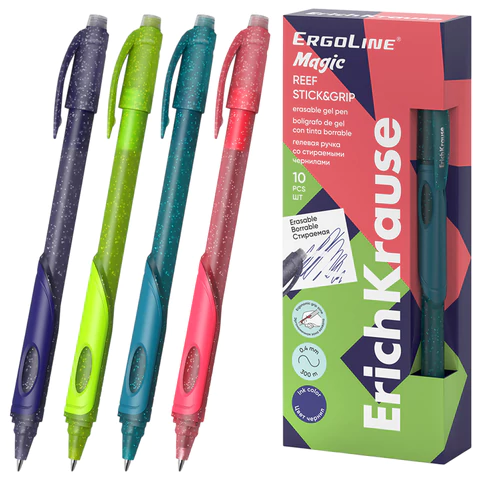 Ручка стираемая гелевая ERICH KRAUSE "ErgoLine Magic Stick&Grip", СИНЯЯ, корпус ассорти, 0,4 мм, 63145 144570 - МСК «Форвард»