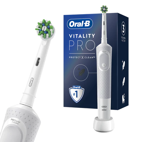 Зубная щетка электрическая ORAL-B (Орал-би) Vitality Pro, БЕЛАЯ/ГОЛУБАЯ, 1 насадка, 53019436 608717 - МСК «Форвард»
