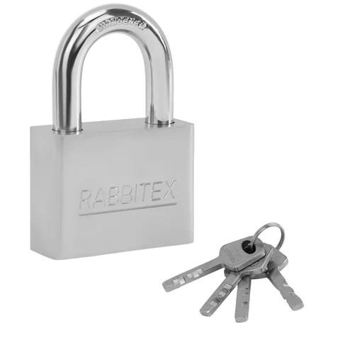 Замок навесной стальной 50 мм "Никель", антикоррозионное покрытие, 4 ключа, RABBITEX (РАББИТЕКС), 671309 - МСК «Форвард»