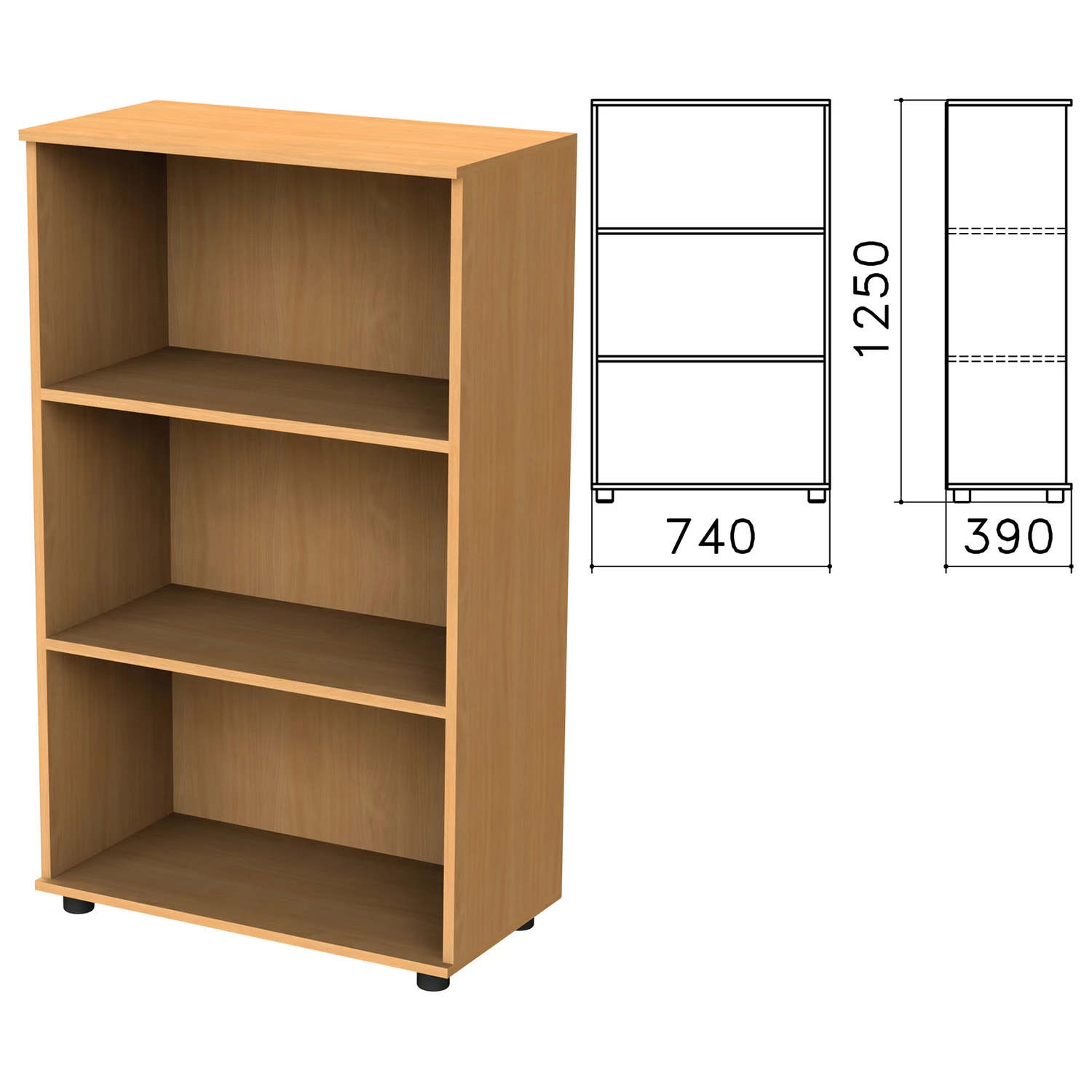 Шкаф (стеллаж) "Монолит" (ш740*г390*в1250 мм), 2 полки, цвет бук, ШМ51.1 640203