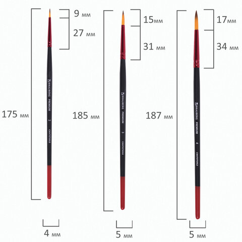 Кисти BRAUBERG PREMIUM, набор 10 шт. (круглые пони - 5 шт., синтетика - 3 шт., плоские щетина - 2 шт.), блистер, 201023 - МСК «Форвард»