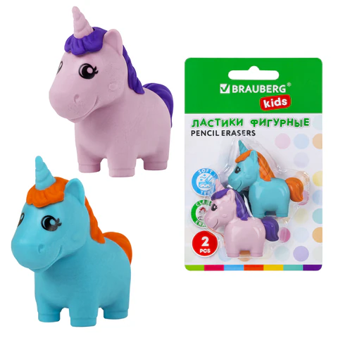 Ластики фигурные BRAUBERG KIDS "Единороги", НАБОР 2 штуки, блистер, 271990 - МСК «Форвард»