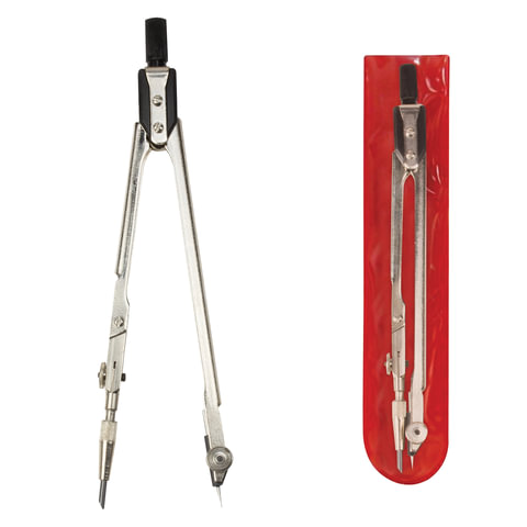 Циркуль для старших классов/студентов, 155 мм, стальной, никелированный, чехол ПВХ, GLOBUS, ЦЧ-70-10 210412