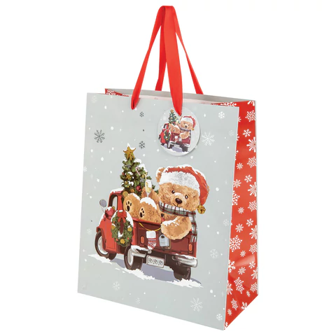 Пакет подарочный КОМПЛЕКТ 4 штуки новогодний 26x13x32 см, "Новогодний мишка", ЗОЛОТАЯ СКАЗКА, 592121 - МСК «Форвард»