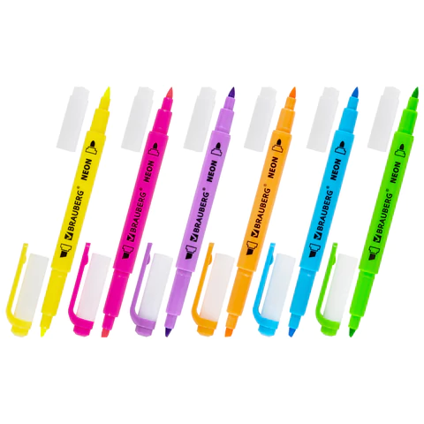 Набор текстовыделителей двусторонних 6 НЕОНОВЫХ ЦВЕТОВ, BRAUBERG "TWIN NEON", линия 1-5 мм, 152517 - МСК «Форвард»