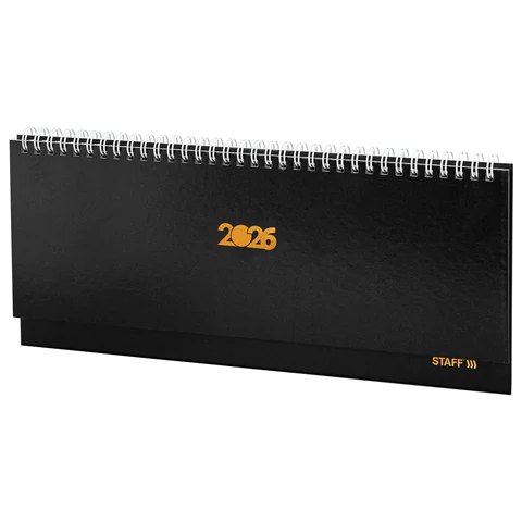Планинг датированный 2026 300х130 мм, STAFF, гребень, обложка бумвинил, 64 л., черный, 117360 - МСК «Форвард»