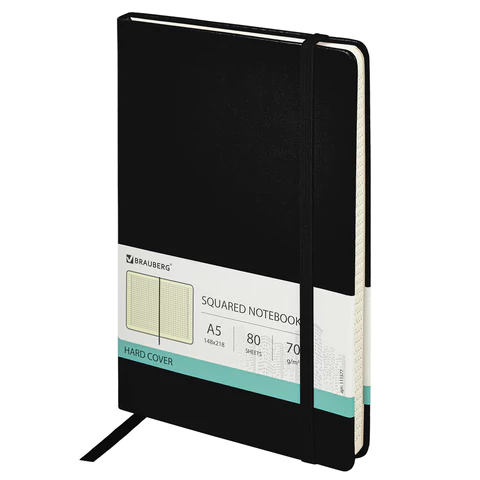 Блокнот А5 148x218мм, BRAUBERG Metropolis Special, под кожу, 80л, резинка, клетка, черный, 111577