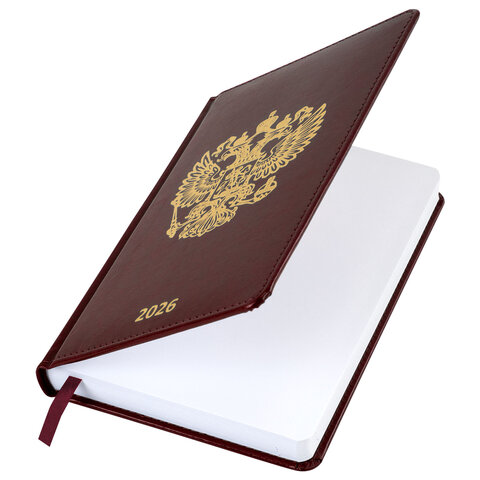 Ежедневник датированный 2026 А5 138х213 мм, BRAUBERG "State", под кожу, коричневый, 117417 - МСК «Форвард»