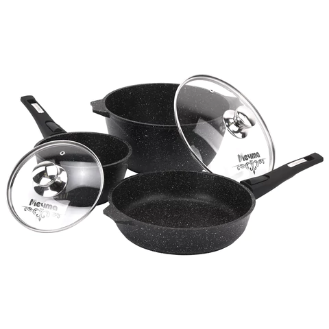Набор посуды (сковорода 26 см, кастрюля 5 л, ковш 1,7 л, 2 съемных ручки, 2 крышки), МЕЧТА "Гранит Black", 001802 700722 - МСК «Форвард»