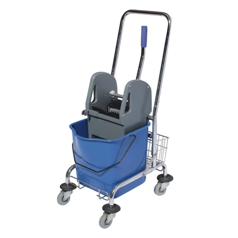 Тележка уборочная BRABIX, 1 съемное ведро 25 л, механический отжим, корзина, металлический каркас, синяя, 601498 - МСК «Форвард»