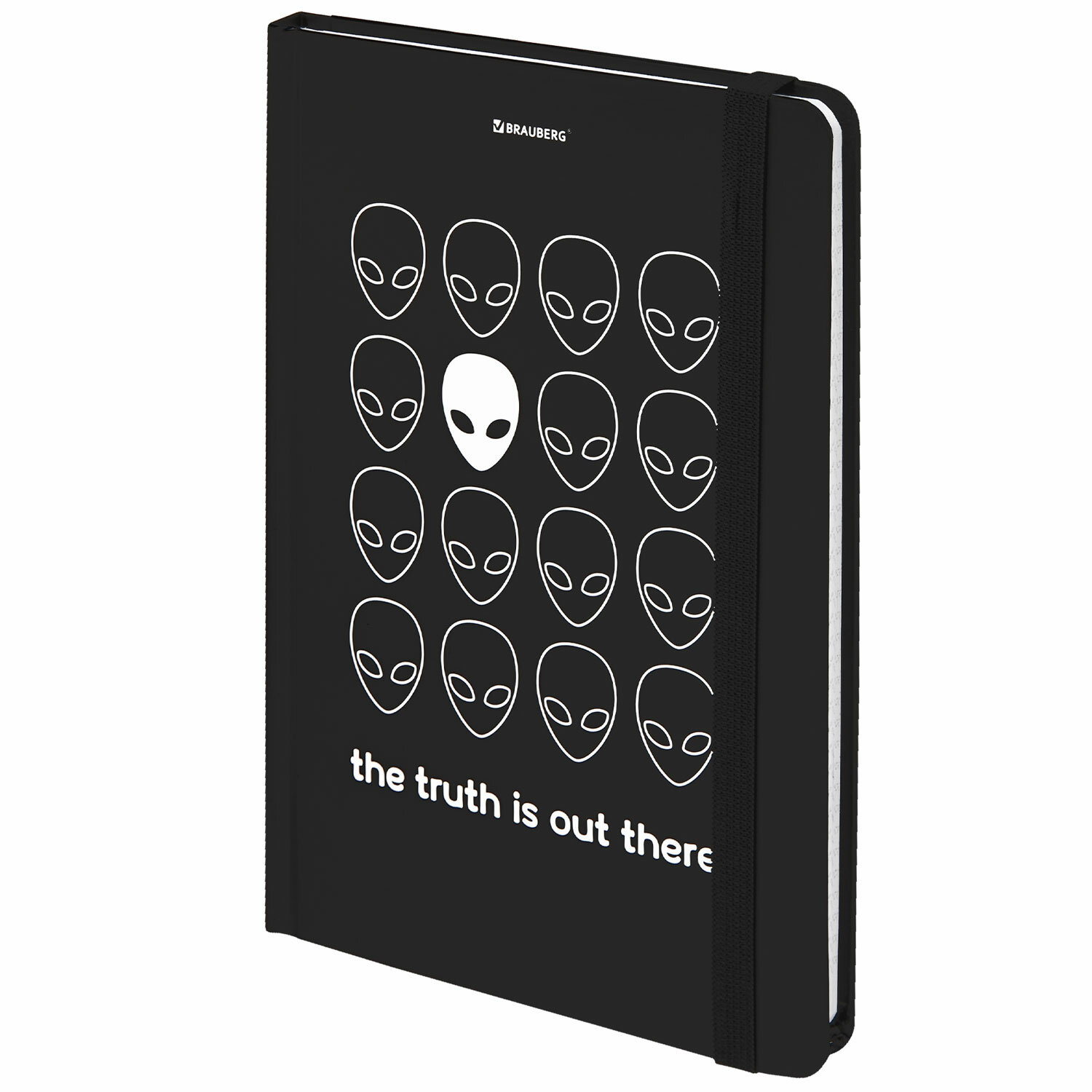 Блокнот с резинкой в клетку 96л, А5 145х203мм, твердая обложка, BRAUBERG, Aliens, 113722