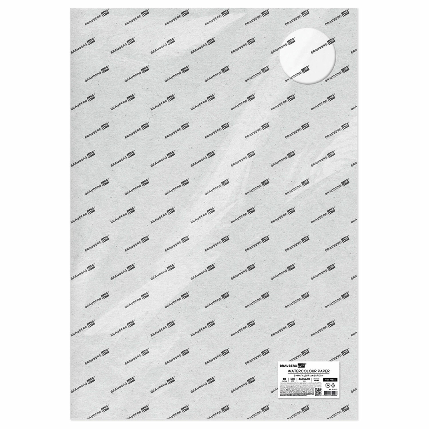 Бумага для акварели 300г 460x660мм мелкое зерно, 10 листов, BRAUBERG ART PREMIERE, 113232