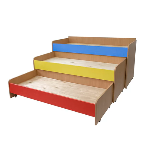Кровать детская трехъярусная, 1480х652х720 мм, ЛДСП, бук бавария/цветная, настил фанера 531108 - МСК «Форвард»