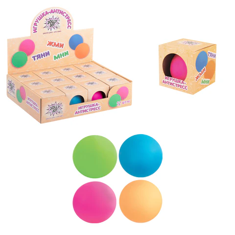 Игрушка-антистресс КОМПЛЕКТ 12шт "ШАР", 7 см, ассорти 4 цвета, дисплей, JOLLY JOT (ДЖОЛЛИ ДЖОТ), 665811
