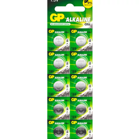 Батарейки КОМПЛЕКТ 10 шт., GP Alkaline, 189A (G10, LR54), алкалиновые, отрывной блок, 189FRA-2C10 457764