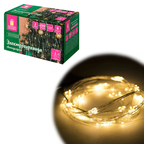 Электрогирлянда-конский хвост комнатная, 2 м, 200 LED, тёплый белый, 220 V, ЗОЛОТАЯ СКАЗКА, 591365 - МСК «Форвард»