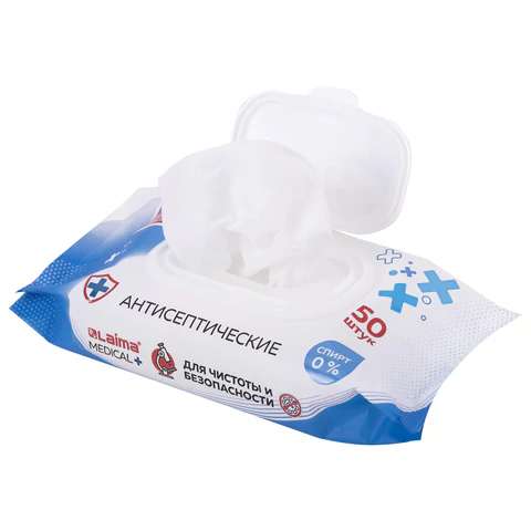 Дезинфицирующие салфетки бесспиртовые, для рук и любых поверхностей, 50 шт., LAIMA MEDICAL, 608764 Честный знак! - МСК «Форвард»
