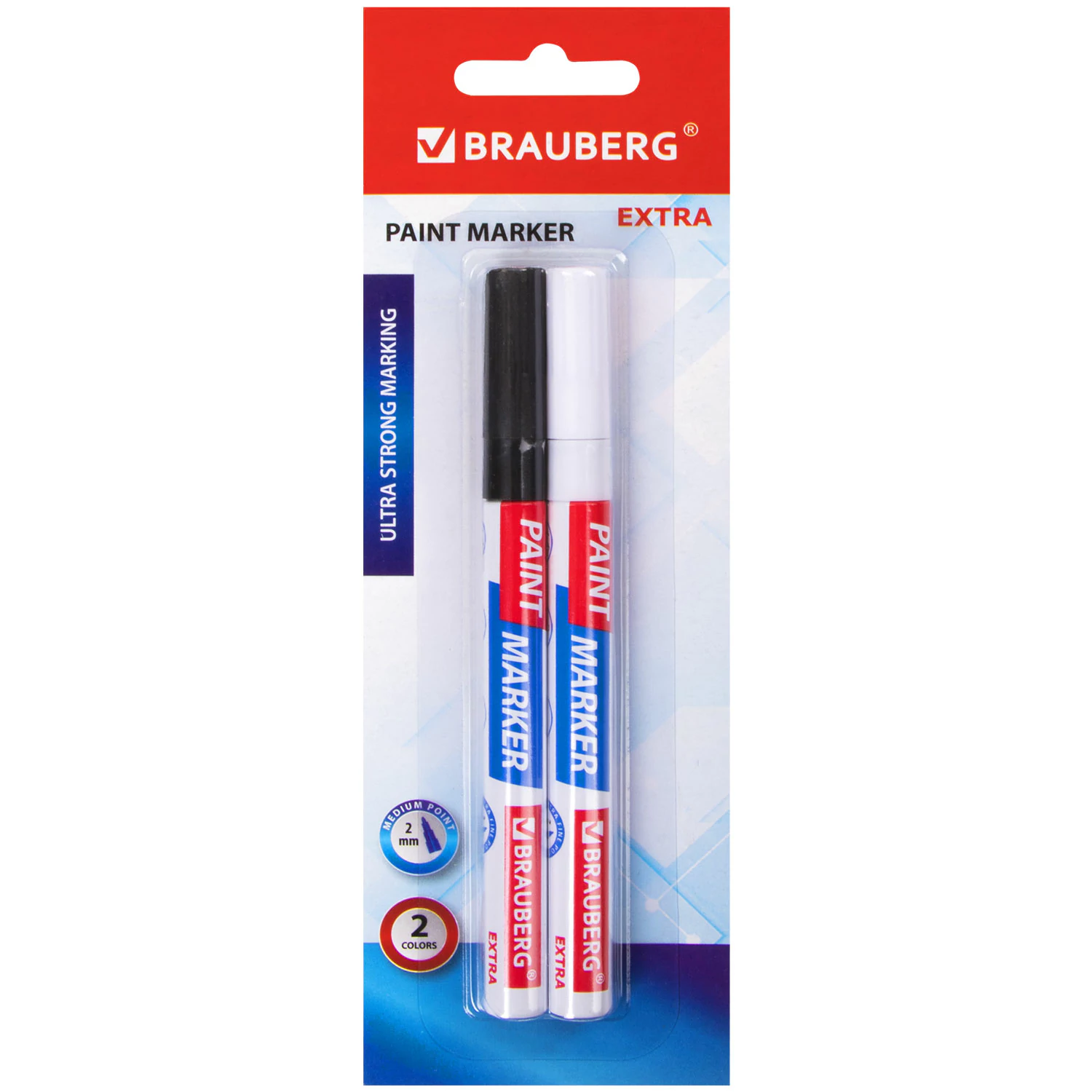 Маркер-краска лаковый EXTRA (paint marker) 2 мм, НАБОР 2 цвета, БЕЛЫЙ/ЧЕРНЫЙ, BRAUBERG,151993