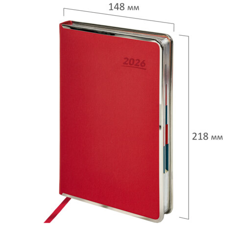 Ежедневник датированный 2026 А5 148х218 мм, GALANT "Infinity Silver", под кожу, красный, 117497 - МСК «Форвард»