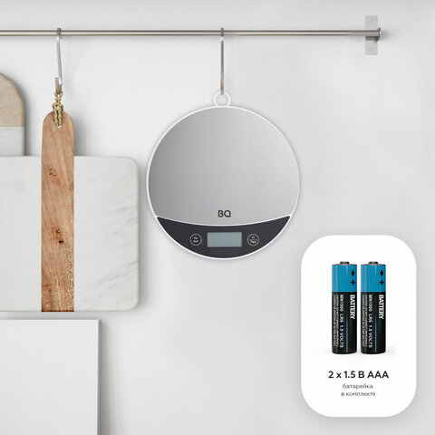 Весы кухонные BQ (БИ-КЬЮ) KS1002, электронный дисплей, максимальный вес 5 кг, тарокомпенсация, стальные, 86191597 - МСК «Форвард»