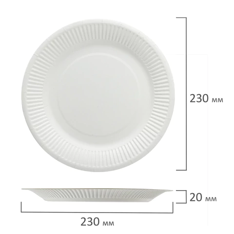 Тарелка одноразовая бумажная 230 мм, 100 штук, СТАНДАРТ, жиростойкая ламинированная, LAIMA, 608086 - МСК «Форвард»