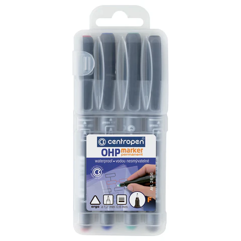 Маркеры перманентные для любой гладкой поверхности, НАБОР 4 шт., 4 ЦВЕТА, CENTROPEN "OHP", 0,6 мм, 2636/4, 626360401 152681 - МСК «Форвард»