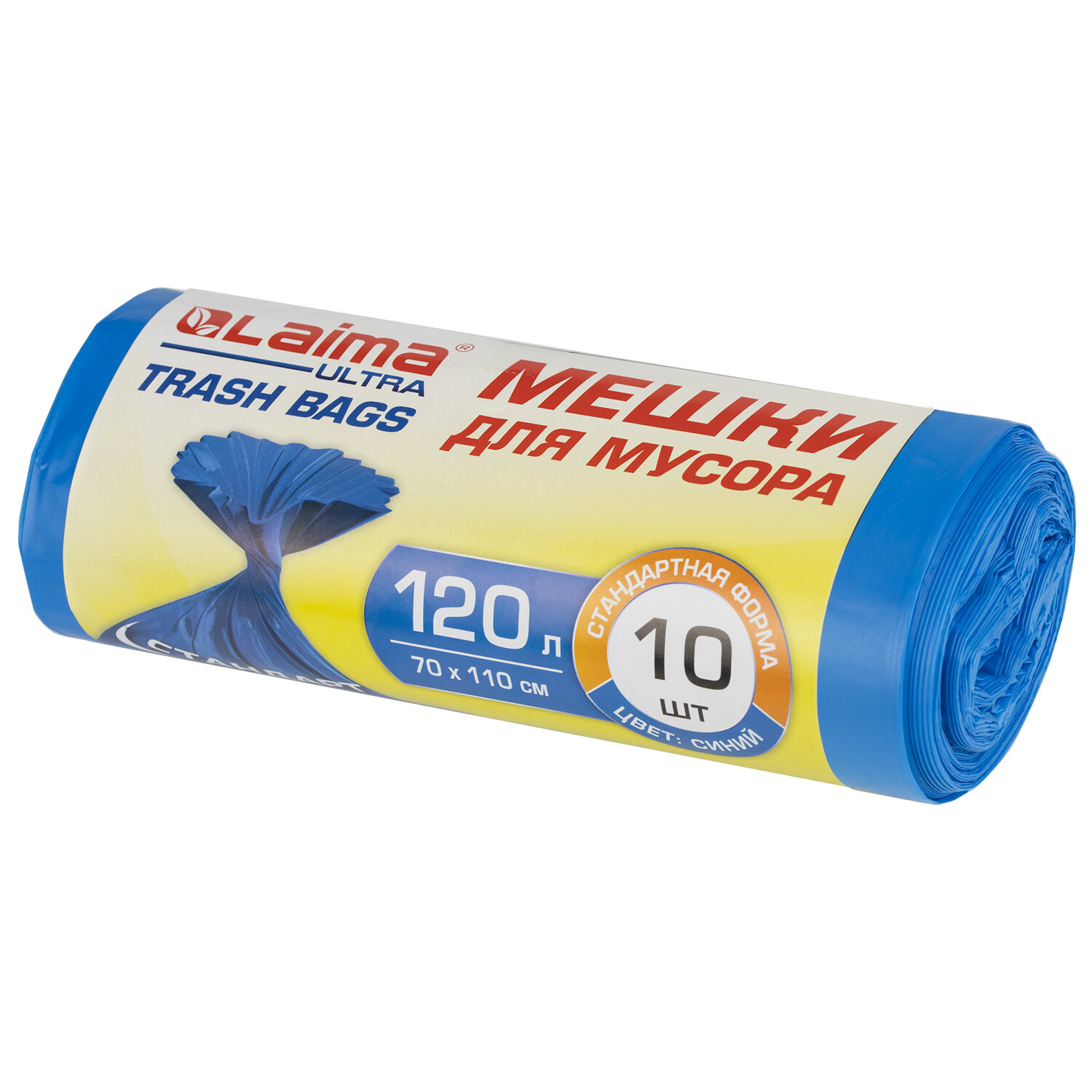 Мешки для мусора LAIMA ULTRA 120л синие рулон 10 шт особо прочные, ПНД 23 мкм, 70х110см, 607695