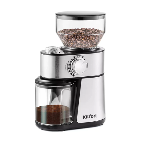 Кофемолка KITFORT КТ-717, мощность 200 Вт, вместимость 100 г, 14 степеней помола, стальная 458170