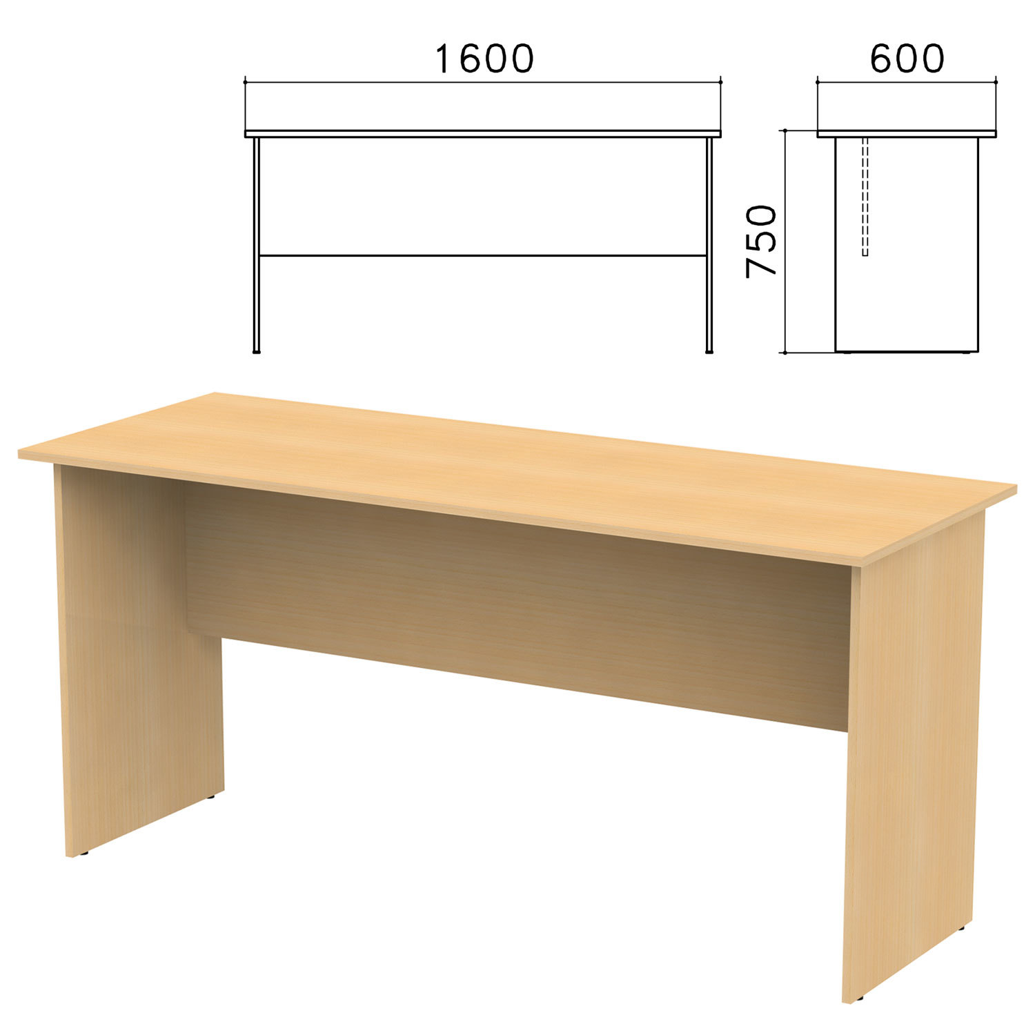 Стол письменный "Канц" (ш1600*г600*в750 мм), цвет бук, СК20.10 640029