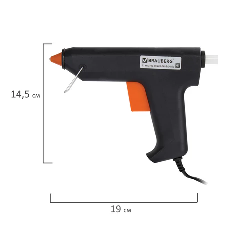 Клеевой пистолет, 100 Вт, для стержня 11 мм, BRAUBERG, в блистере, 670325 - МСК «Форвард»