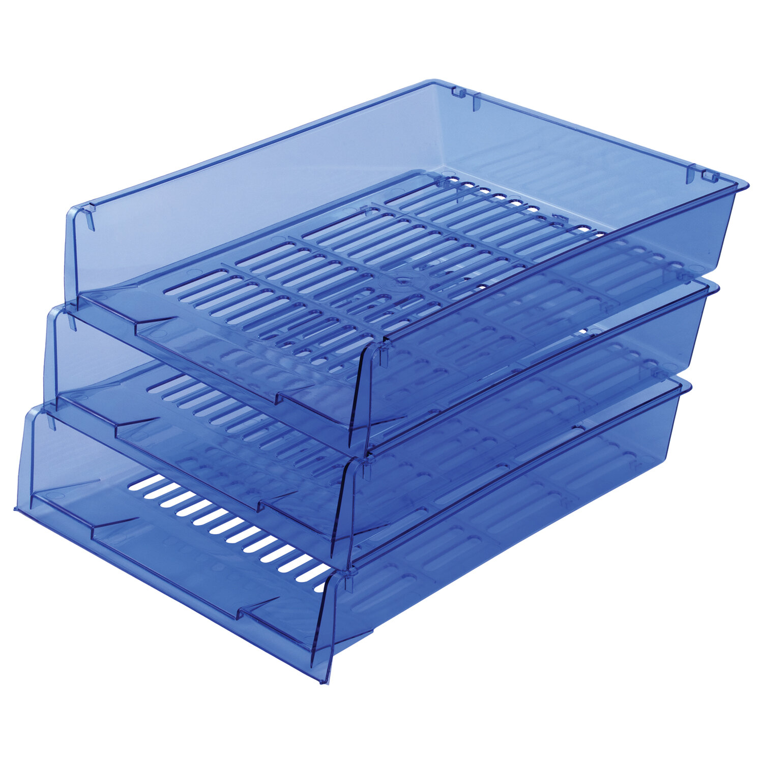 Лотки горизонтальные д/бумаг, КОМПЛЕКТ 3 шт, 340х270х70 мм,тонирован.синий, BRAUBERG"Office",237259