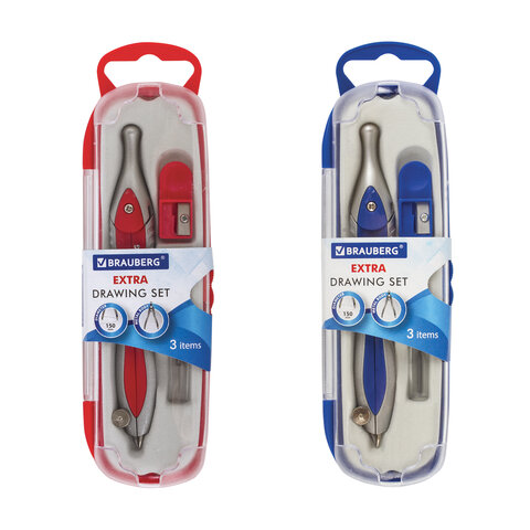 Готовальня BRAUBERG "Extra", 3 предмета (циркуль 125мм, точилка, грифель), в пенале, 210685