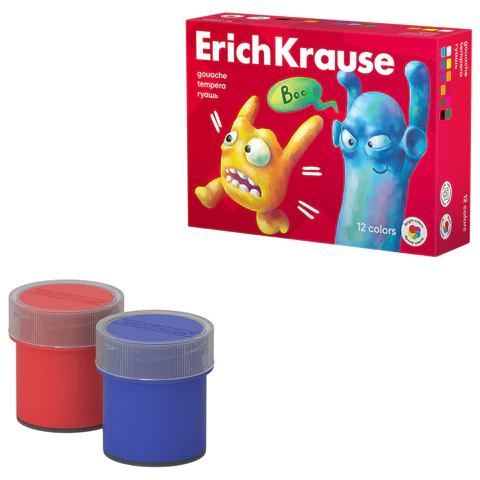 Гуашь ERICH KRAUSE "Jolly friends" 12 цветов по 20 мл, картонная упаковка, 61415 192698