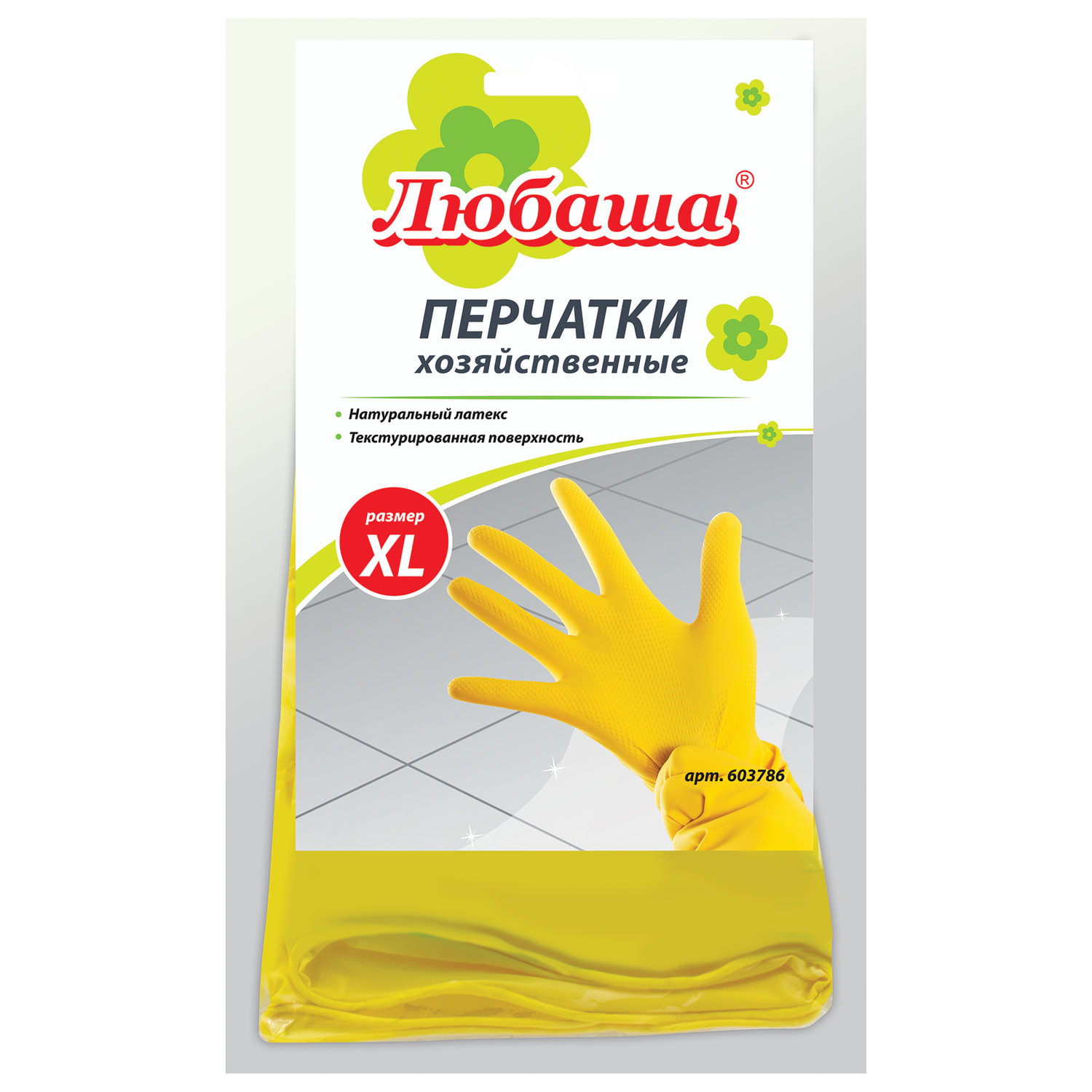 Перчатки хоз.латексные ЛЮБАША ЭКОНОМ, МНОГОРАЗОВЫЕ, х/б напыление, размер XL (оч. большой) 603786