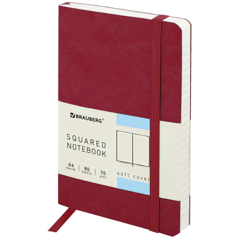 Блокнот МАЛЫЙ ФОРМАТ 100x150мм А6, BRAUBERG Metropolis Ultra, под кожу, 80л, клетка, красный, 111026
