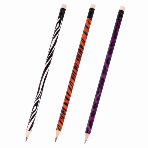 Карандаш чернографитный ЮНЛАНДИЯ "АФРИКА", 1 шт., HB,  с ластиком, корпус ассорти,181769