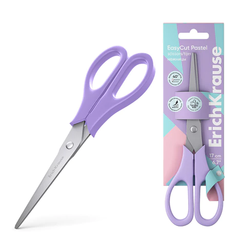 Ножницы ERICH KRAUSE "EasyCut Pastel" 170 мм, цвет ассорти, в картонной упаковке с европодвесом, 60875 274128