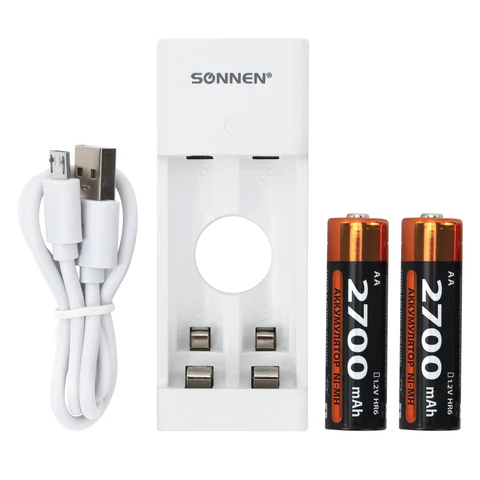 Зарядное устройство с аккумуляторами 2 шт. AA (HR6), 2700 mAh, SONNEN BC2, в блистере, 454239 - МСК «Форвард»